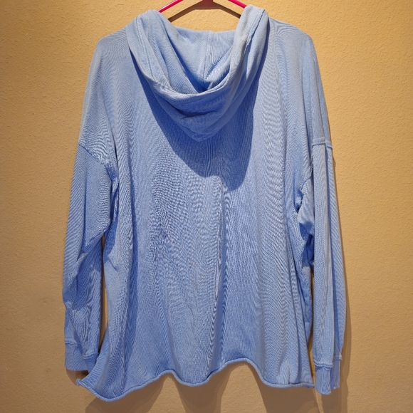 Aerie Lace Up Oversized Hooded Sweatshirt Light Blue Size Small - Picture 4 of 4